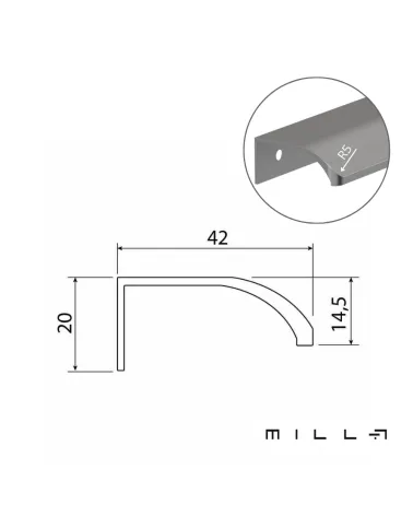 SONORE furniture handle with technical diagram