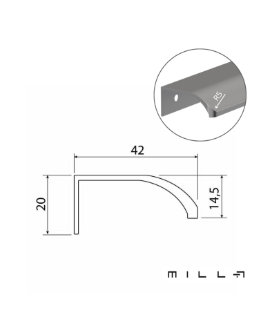 SONORE furniture handle with technical diagram