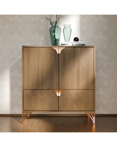 Copper coloured furniture handle BORSA designer handle fitted on wooden furniture
