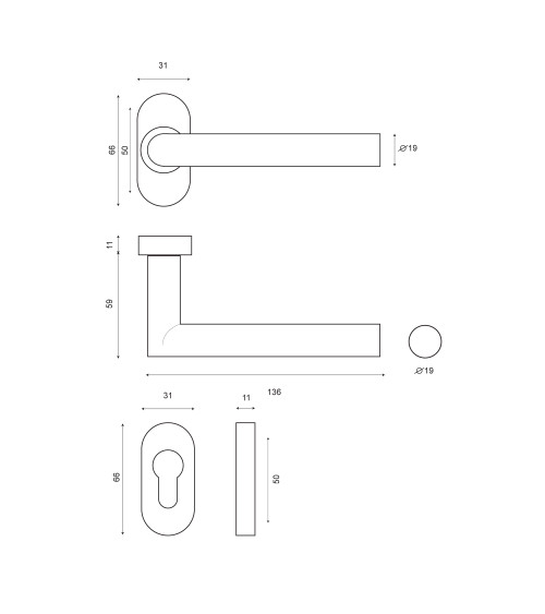Altesse door handle+backplate 316 stainless steel for saline environments EUROWALE
