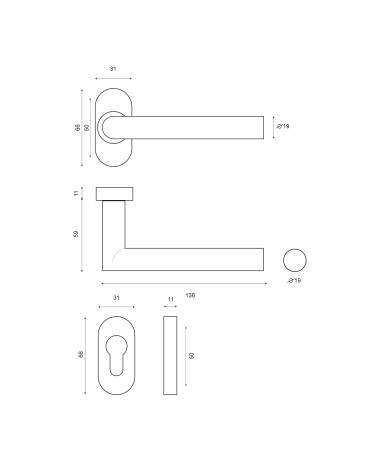Drawing Altesse door handle+backplate 316 stainless steel for saline environments EUROWALE
