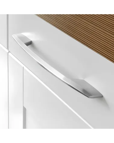 Polished chrome ALTERNATIVE furniture handle design handle angled view mounted on a unit
