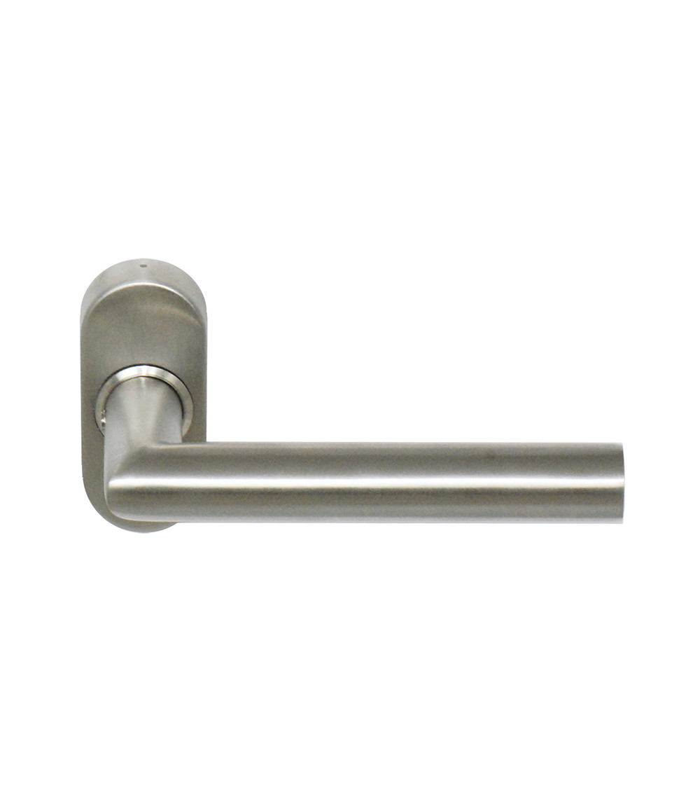 Reinforced door handle on narrow oval rose for aluminium joinery