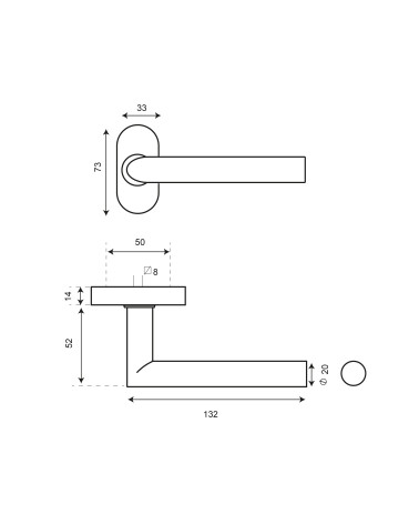 Drawing Altesse reinforced handle in 304 stainless steel on EUROWALE oval backplate
