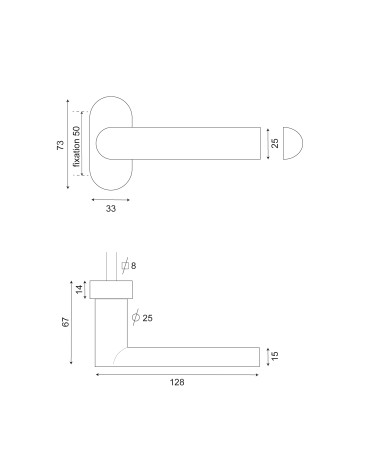 Drawing BASTIDE reinforced handle in 304 stainless steel on EUROWALE oval backplate