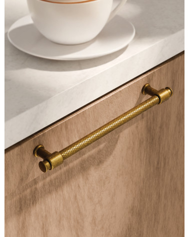 GALIUM patinated brass furniture handle design handle close view fitted on furniture