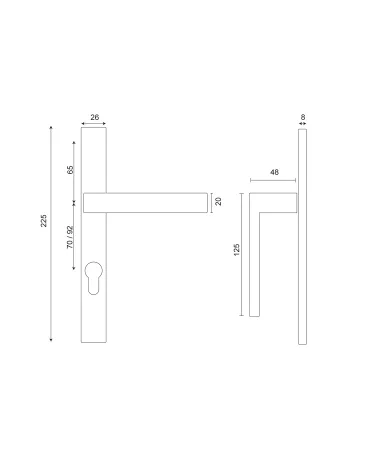 Drawing Majestea on backplate 26 70mm centres stainless steel EUROWALE