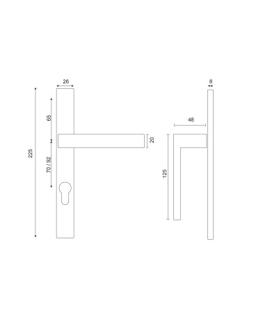 Drawing Majestea on backplate 26 70mm centres stainless steel EUROWALE