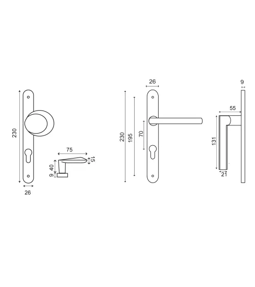 Backplate set stainless steel narrow backplate 26 cylinder Amande/New Pyla