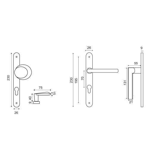 Backplate set stainless steel narrow backplate 26 cylinder Amande/New Pyla