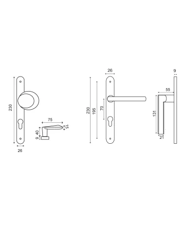 Drawing Backplate set stainless steel narrow backplate 26 Amande/New Pyla