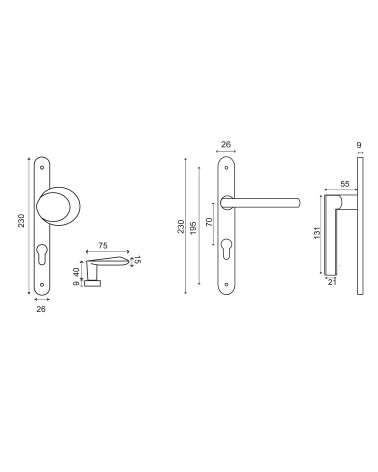 Drawing Backplate set stainless steel narrow backplate 26 Amande/New Pyla