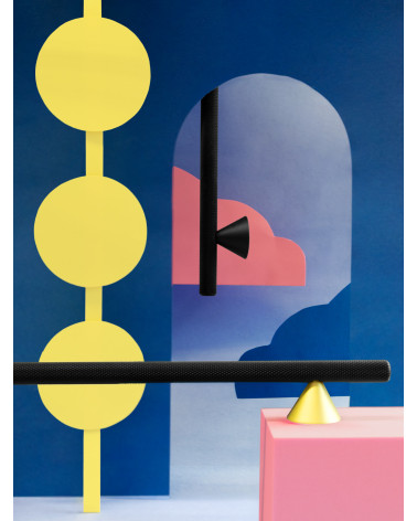 ONDIN design furniture handle arranged in the centre of an artistic graphic decor