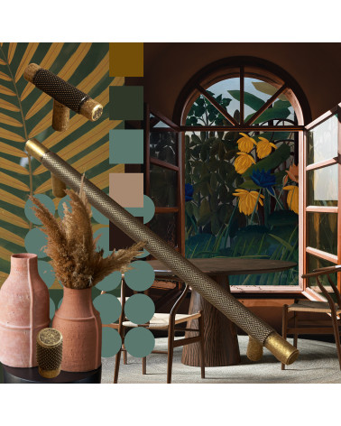 VENDÉ design furniture handle in patinated brass integrated in a decorative collage
