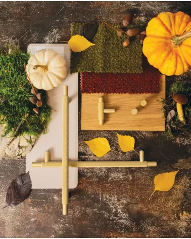 VENDÉ design furniture handle in gold anode/matt gold highlighted with decorative materials
