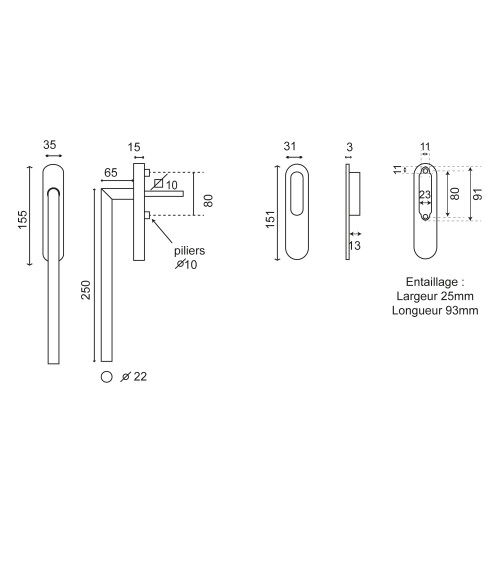 Altesse Long Black Handle Bathroom Lock for EUROWALE Lift-and-Slide Patio Door