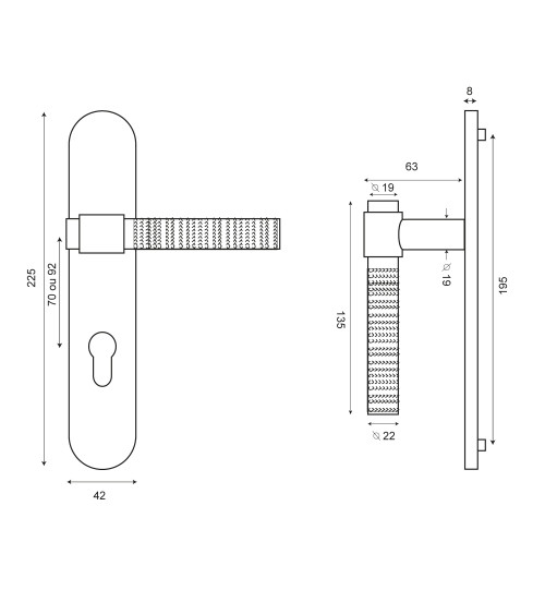 Cers Satin Gold PVD Handle on Plate Cylinder ea70 EUROWALE