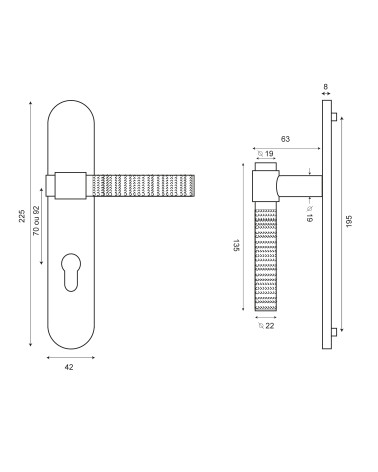 Drawing of Cers Handle in Satin Gold PVD on EUROWALE Plate