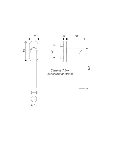 Drawing of Altesse Window Handle in Satin Gold PVD EUROWALE