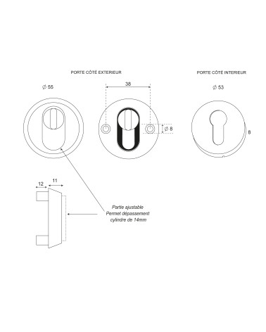 Drawing of Round Stainless Steel Security Rose EUROWALE