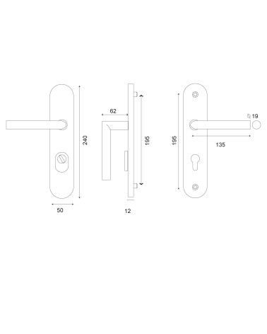 Drawing of Altesse Security Lever Handle Set EUROWALE