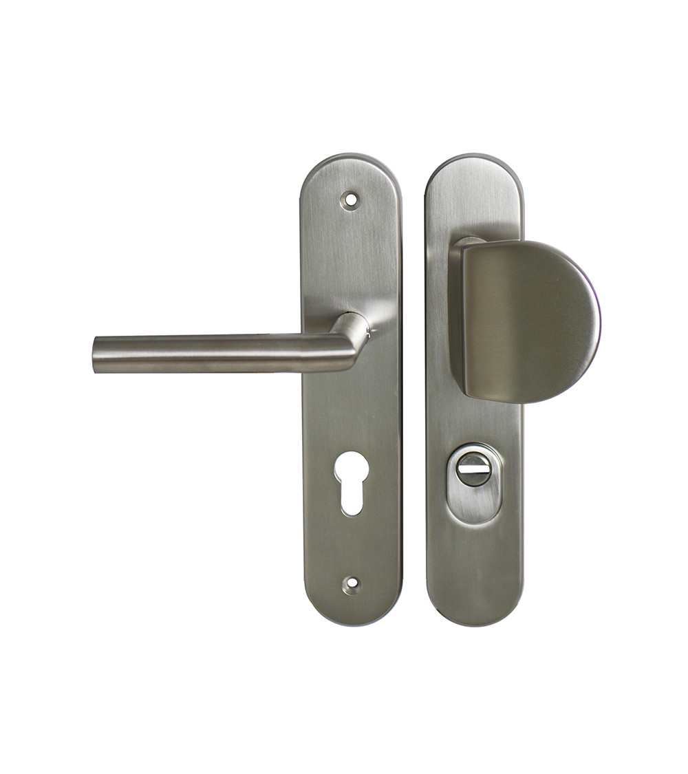 Palière-Altesse Security Set in Stainless Steel Finish on Plate with Cylinder Protector EUROWALE