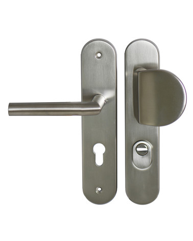 Palière-Altesse Security Set in Stainless Steel Finish on Plate with Cylinder Protector EUROWALE