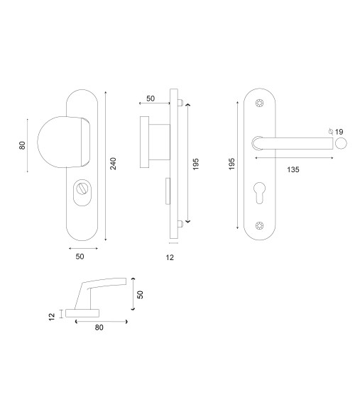 Palière-Altesse Security Set in Stainless Steel Finish on Plate with Cylinder Protector EUROWALE