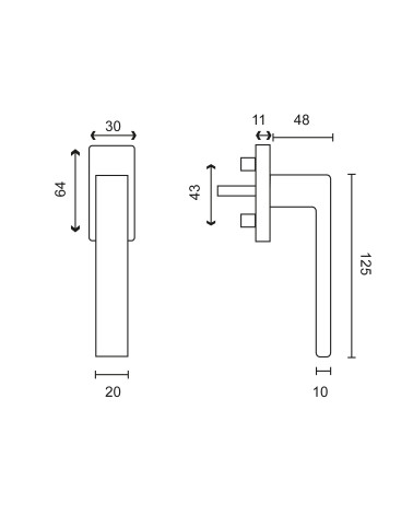 Drawing of Majestea Stainless Steel Window Handle EUROWALE