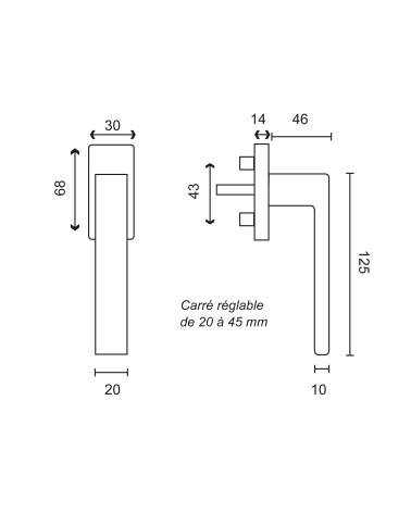Drawing of Majestea Black Stainless Steel Window Handle EUROWALE