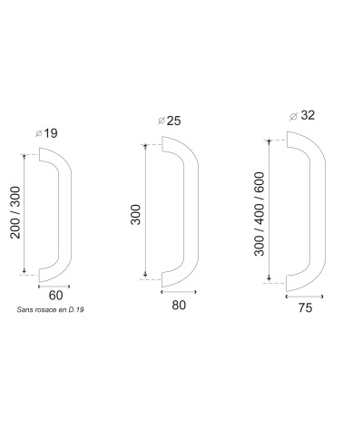 Drawing Bordeaux angled stainless steel pull handle EUROWALE