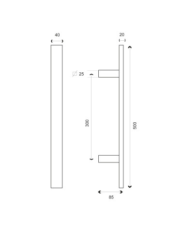 Drawing of EUROWALE black T-shaped rectangular pull handle