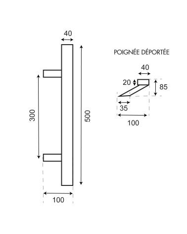 Drawing of EUROWALE black T-shaped rectangular offset pull handle