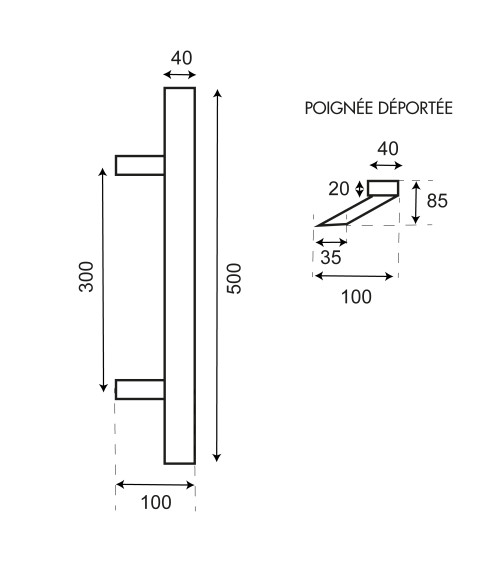 EUROWALE double stainless steel T-shaped rectangular offset pull handle