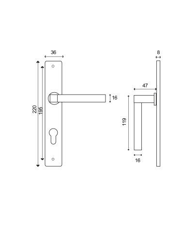 Drawing Zeus door handle with plate EUROWALE
