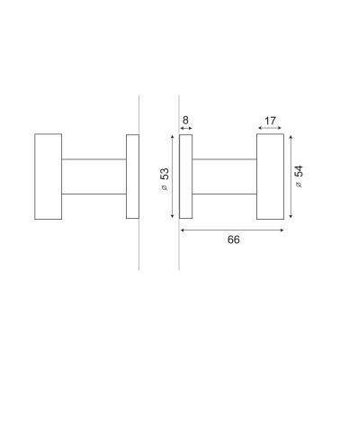 Drawing Double flat cylinder button door handle in stainless steel
