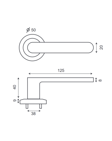 technical drawing of the Metro model door handle