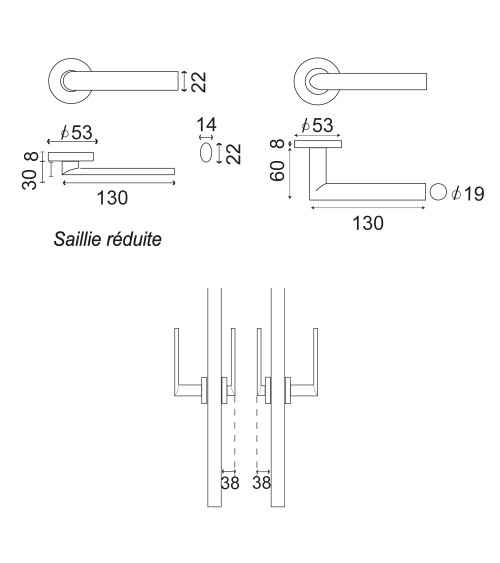 Black reduced projection handle on round rosette EUROWALE