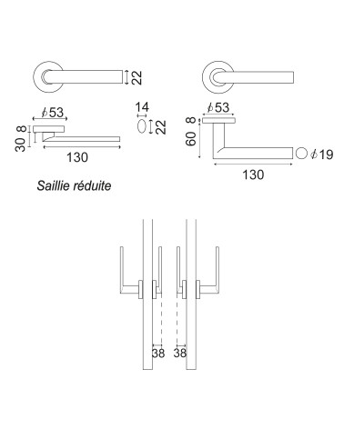 Drawing Reduced projection black handle on round rosette EUROWALE