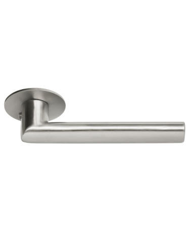 Reduced projection stainless steel door handle on slim rosette