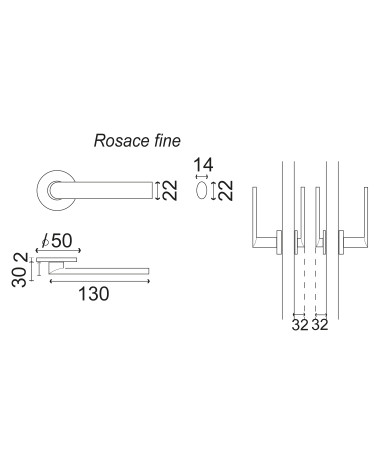 Drawing Reduced projection stainless steel door handle on slim rosette EUROWALE
