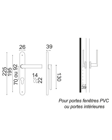 Reduced projection handle on narrow 26 mm plate for roller shutters and communicating double doors - Altesse model