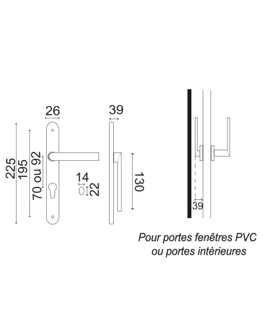 Reduced projection handle on narrow 26 mm plate for roller shutters and communicating double doors - Altesse model
