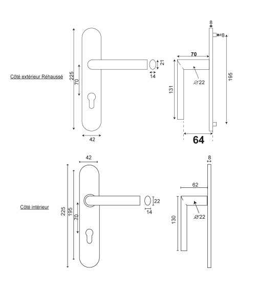 Cérès raised stainless steel door handle EUROWALE