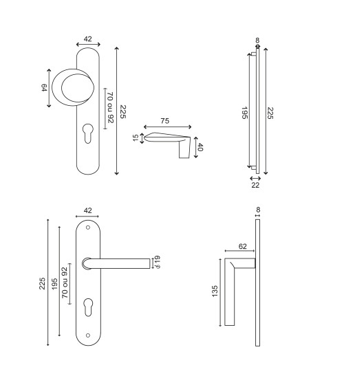 Altesse black landing door handle cylinder 70 EUROWALE