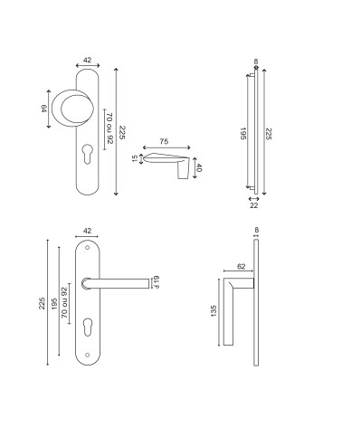 Drawing Altesse black landing door handle cylinder EUROWALE