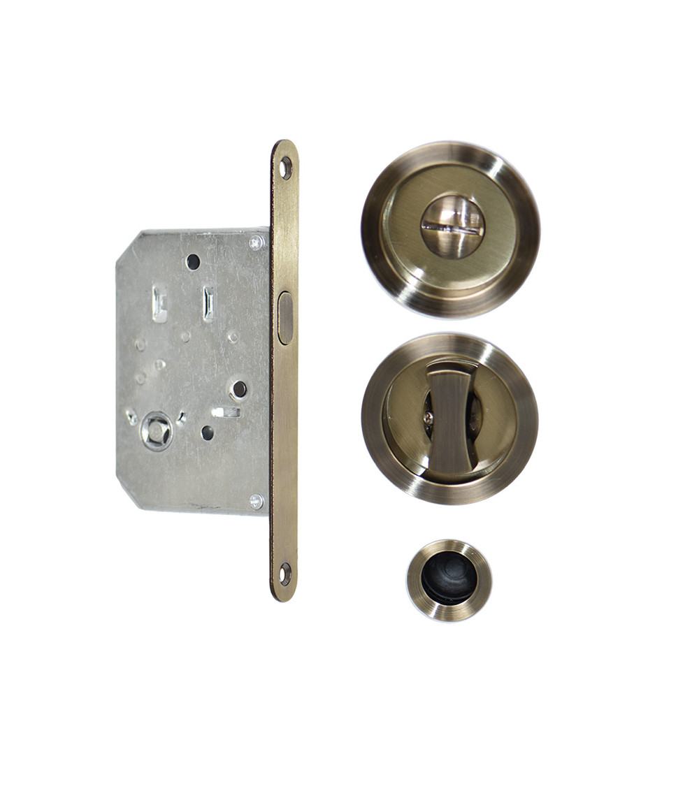 Bronze sliding kit round recesses privacy lock .EUROWALE