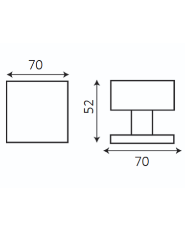 Square Door Knob 70x70mm Stainless Steel Centre with 52mm Rose