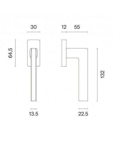 PYROLA window handle with dimensions
