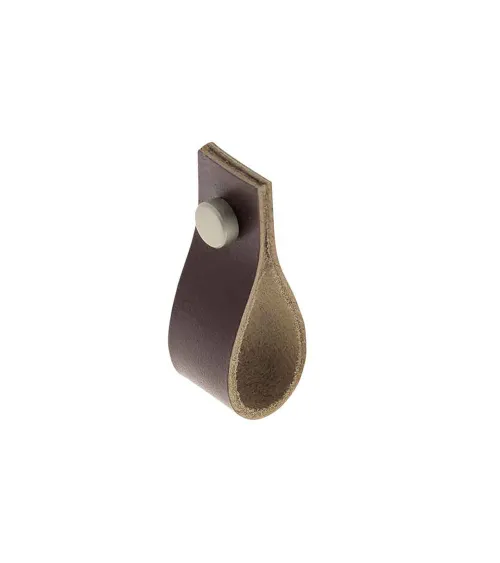 Dark brown leather pull furniture knob - designer handle